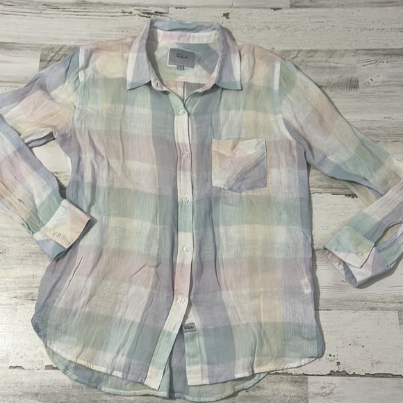 Rails Charli Pastel Buffalo Linen Blend Button Down Size S - Picture 3 of 10